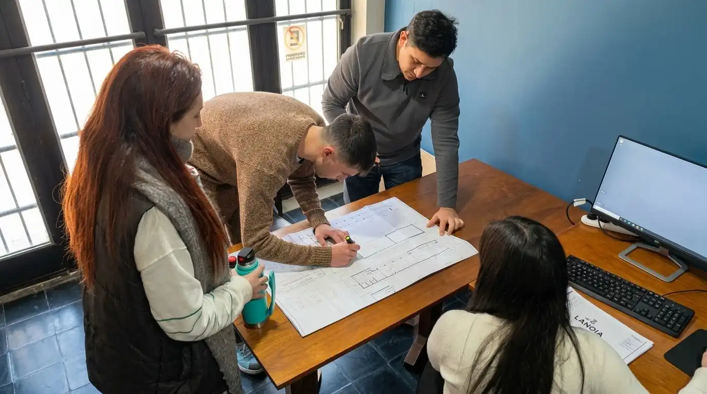 Equipo de Urbina coordinando el avance de una obra